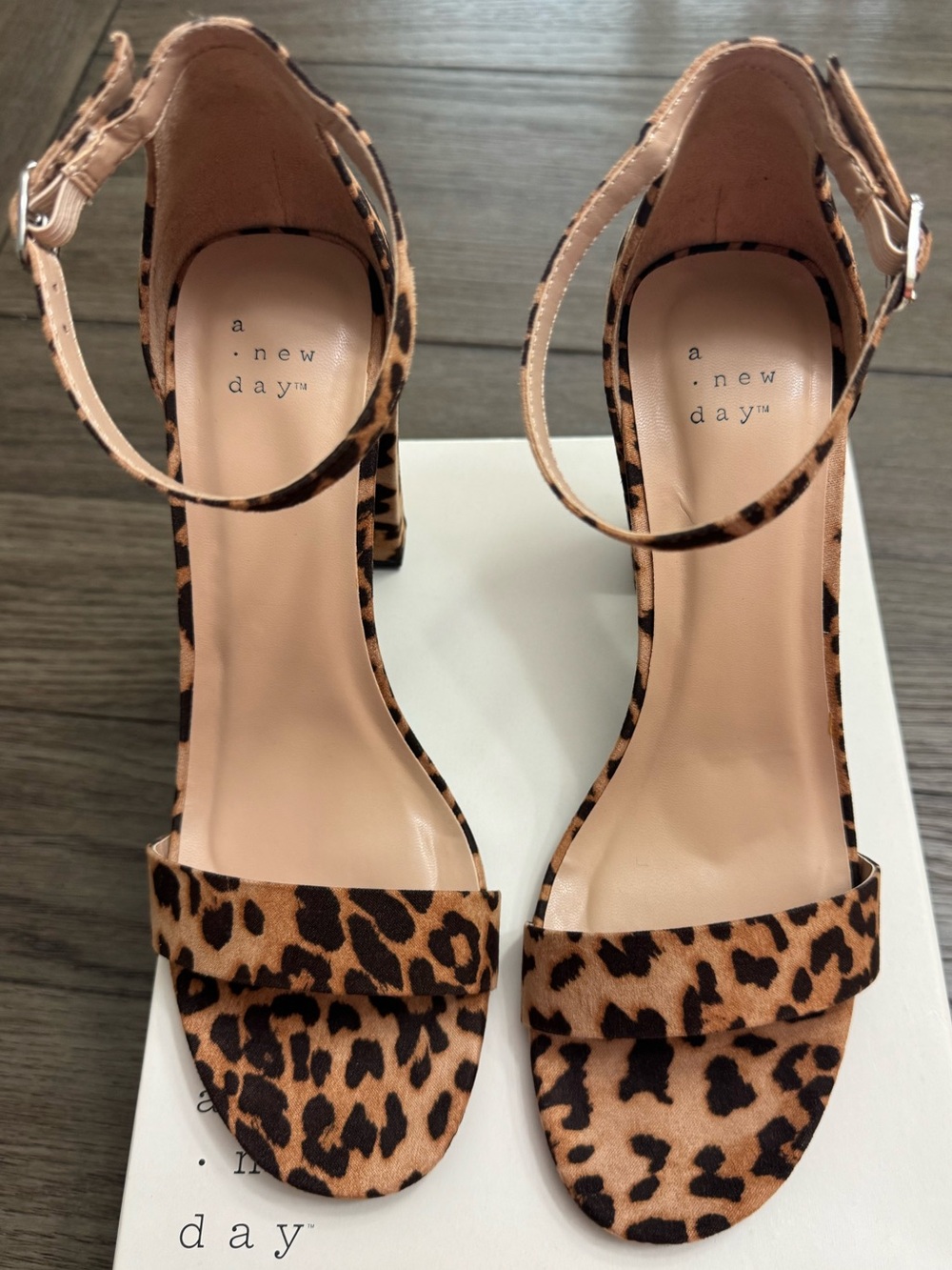 a new day Leopard Print Ankle Strap 4” Heels - Tan/Black
